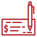 Graphic showing a pen to a bank check.