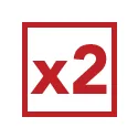 Graphic showing a red box with x2 inside