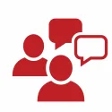 Graphic showing people conversing with talk bubbles